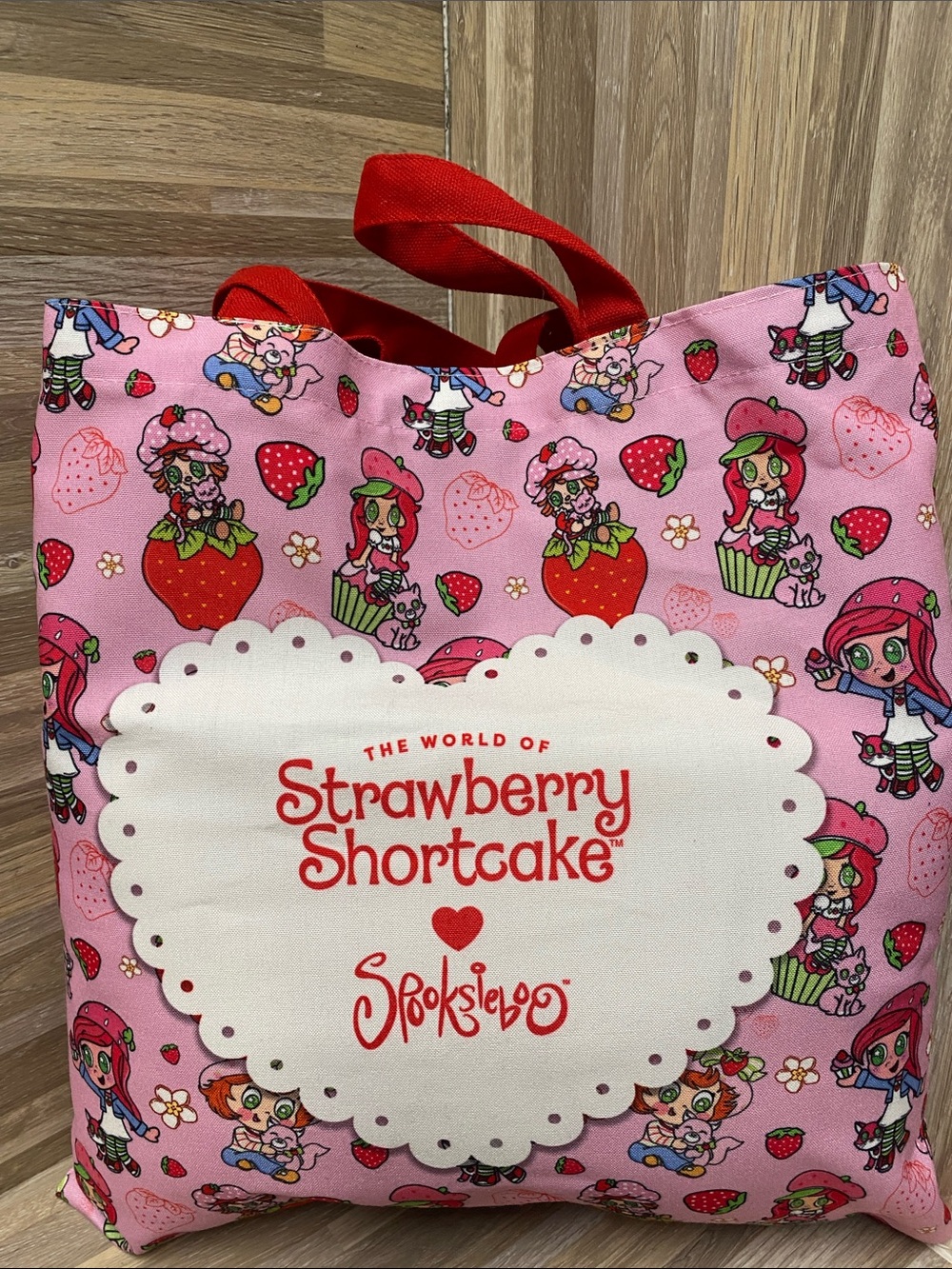 Strawberry Shortcake Pink Graphic Tote Bag with Red Handles x Spooksieboo